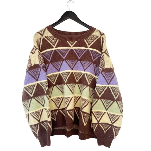 SHEIN MOD Multicolor Geometric Pattern Crewneck Sweater - Picture 2 of 7